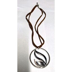 Liz Claiborne silver and rose gold leaf flame pendant cord necklace.